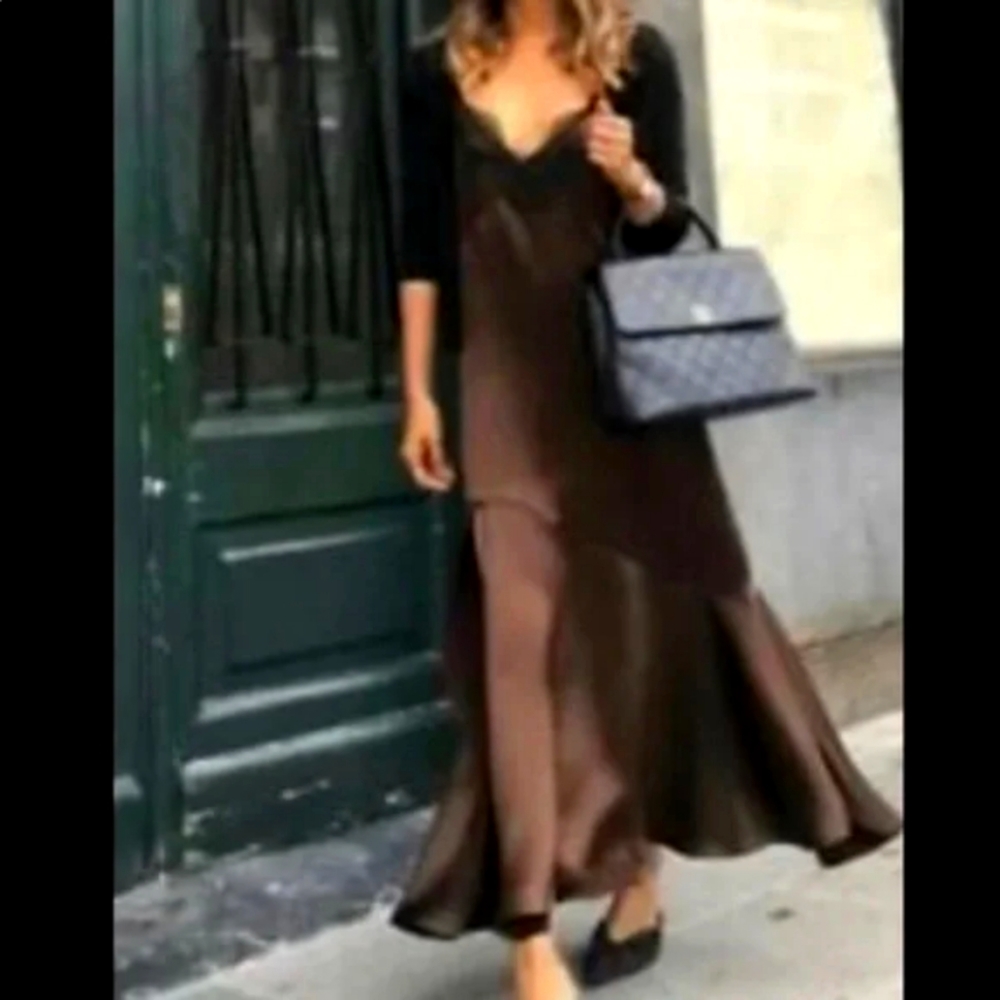 Satin Brown Dress by Zara (S)